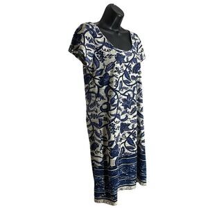 Lucky Brand Dress Womens Small Blue White Floral Scoop Neck Bohemian Peasant